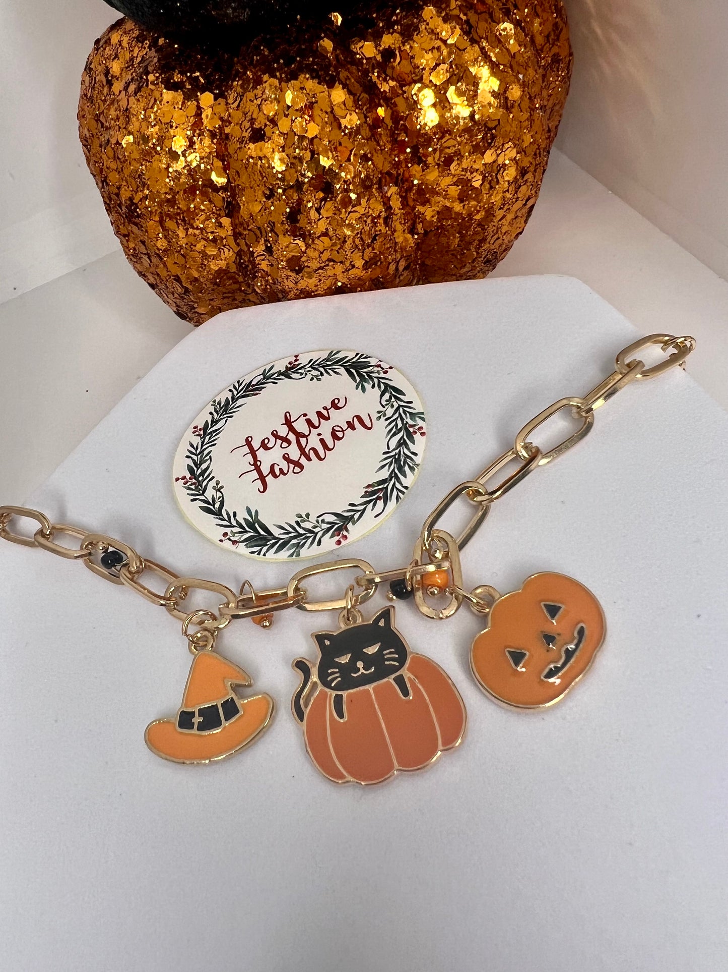Gold Halloween Charm Bracelet