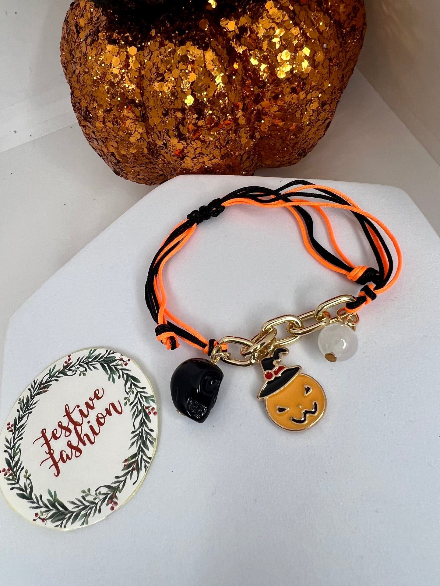 Orange & Black Halloween Charm Bracelet