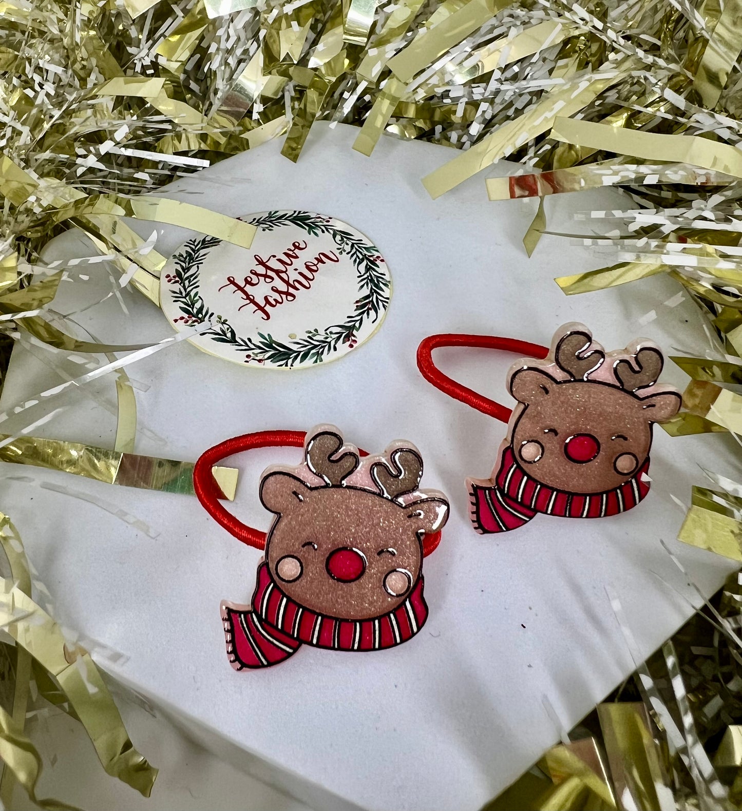 Set of 2 Red Hair Bobbles with Christmas Characters (assorted designs)