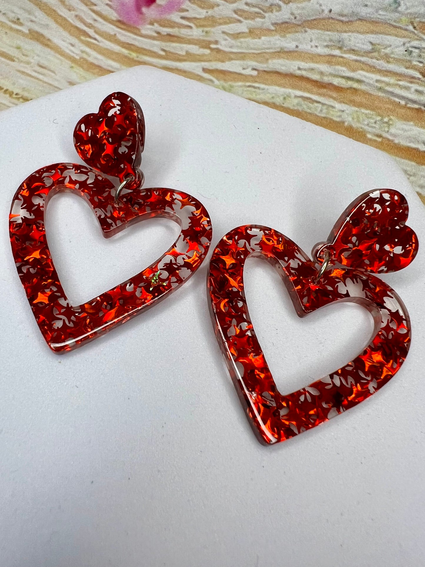 Large Glitter Red Heart Earrings