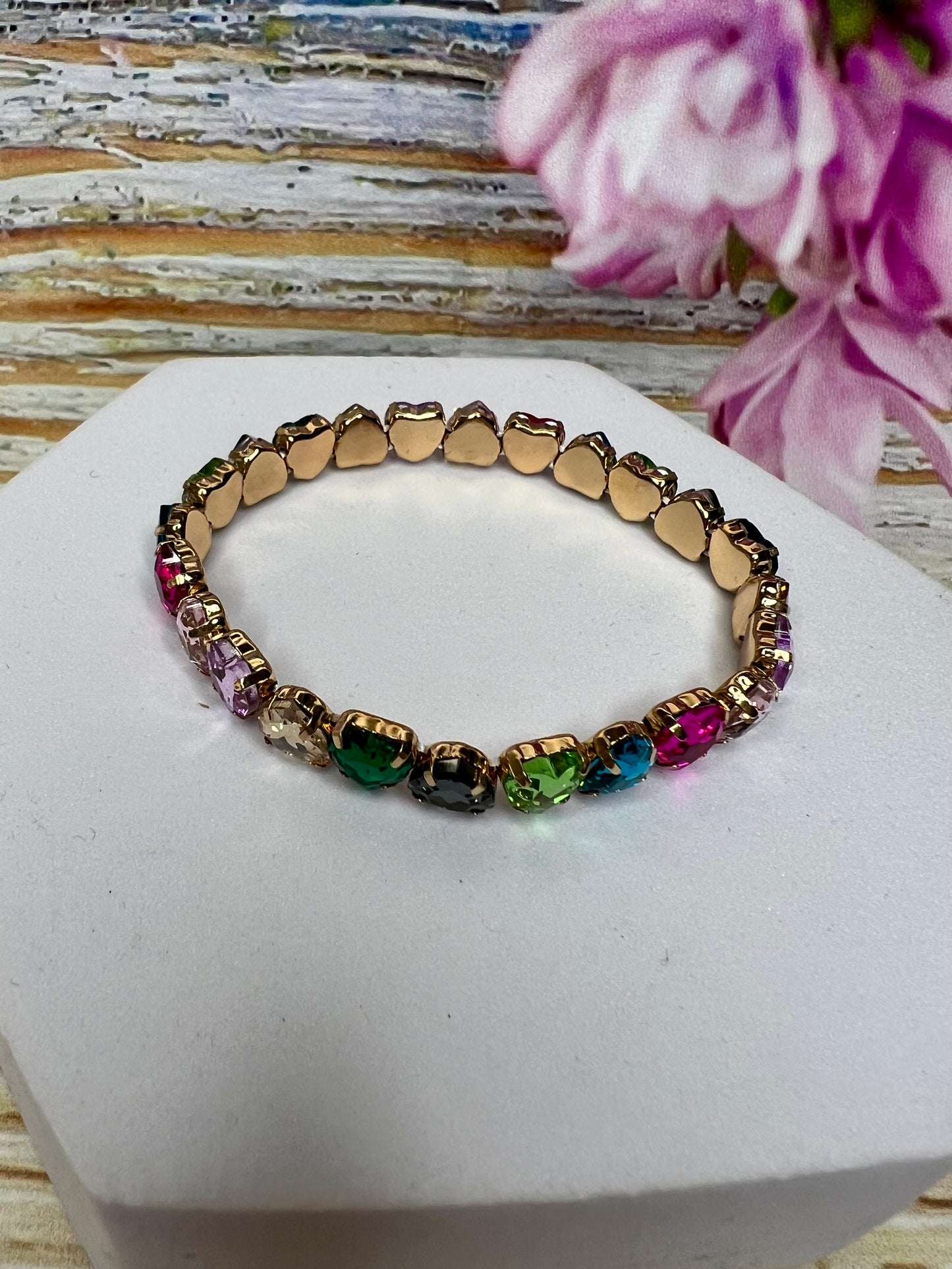 Diamanté Heart Stretch Bracelet - Various colours