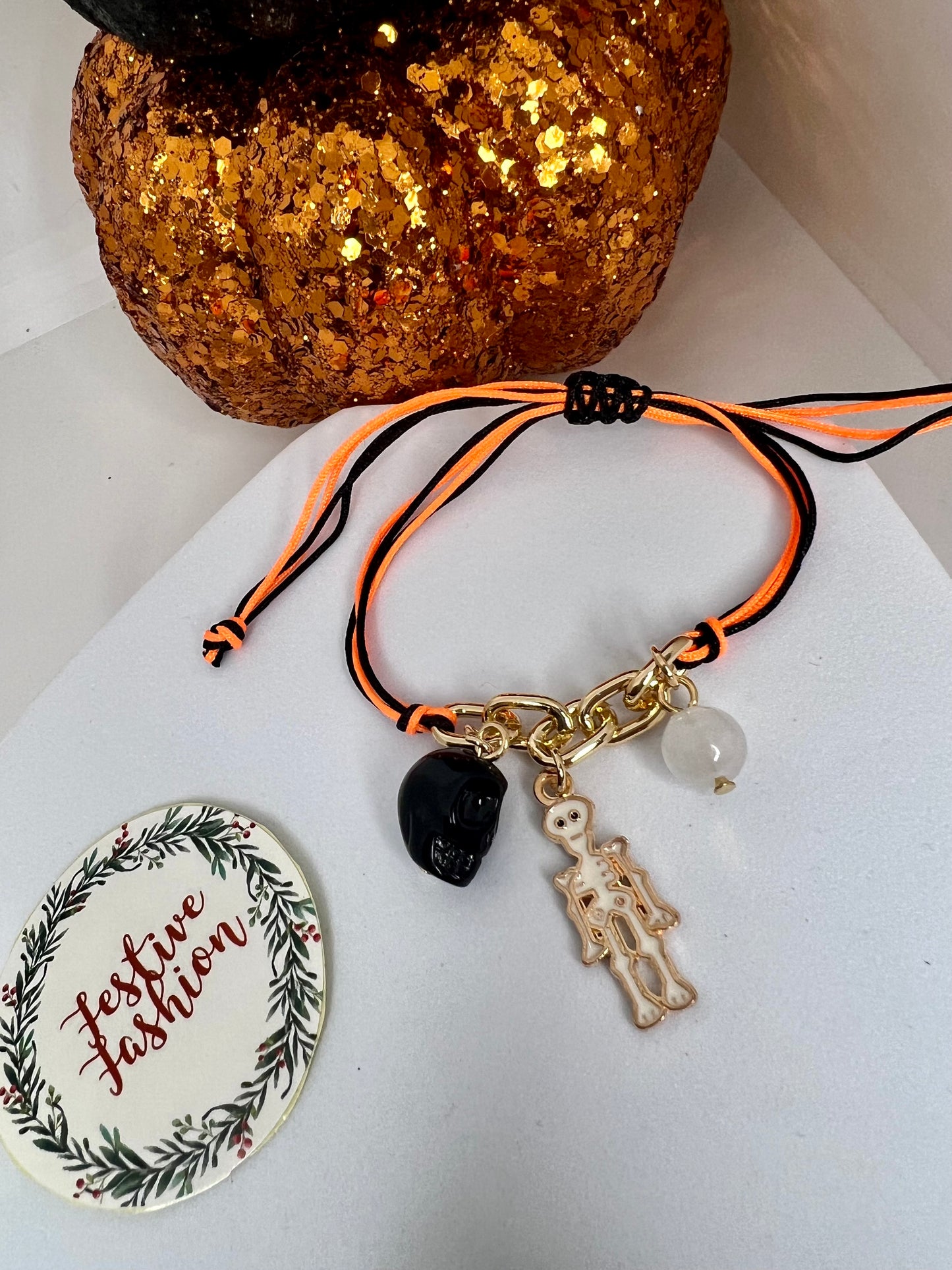 Orange & Black Halloween Charm Bracelet