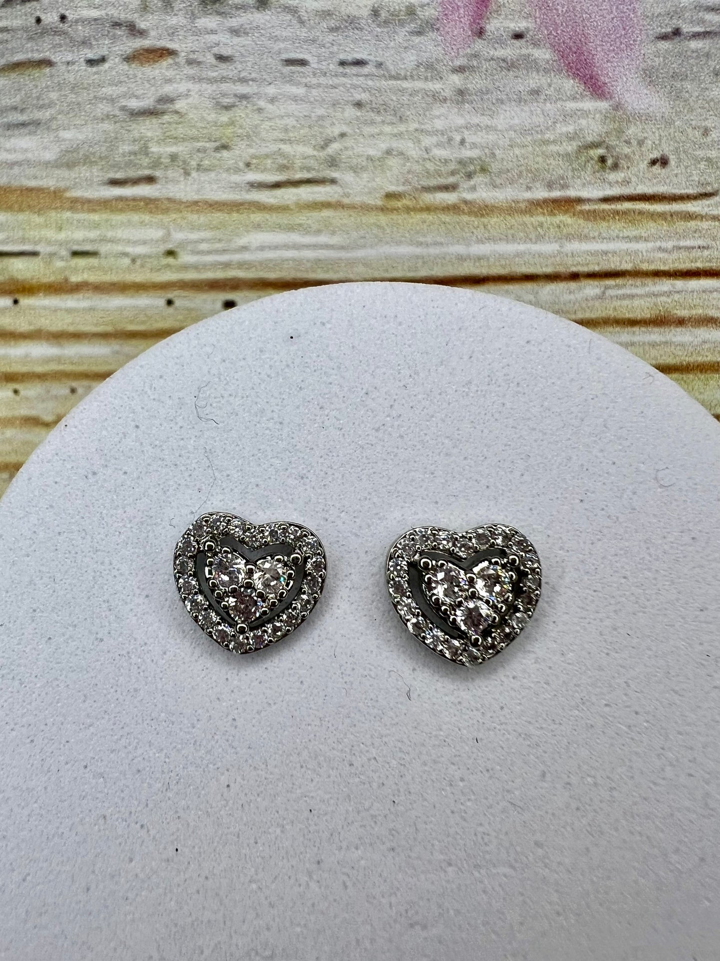 Silver Diamanté Heart Stud Earrings