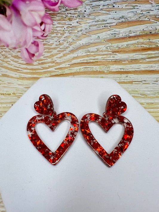 Large Glitter Red Heart Earrings