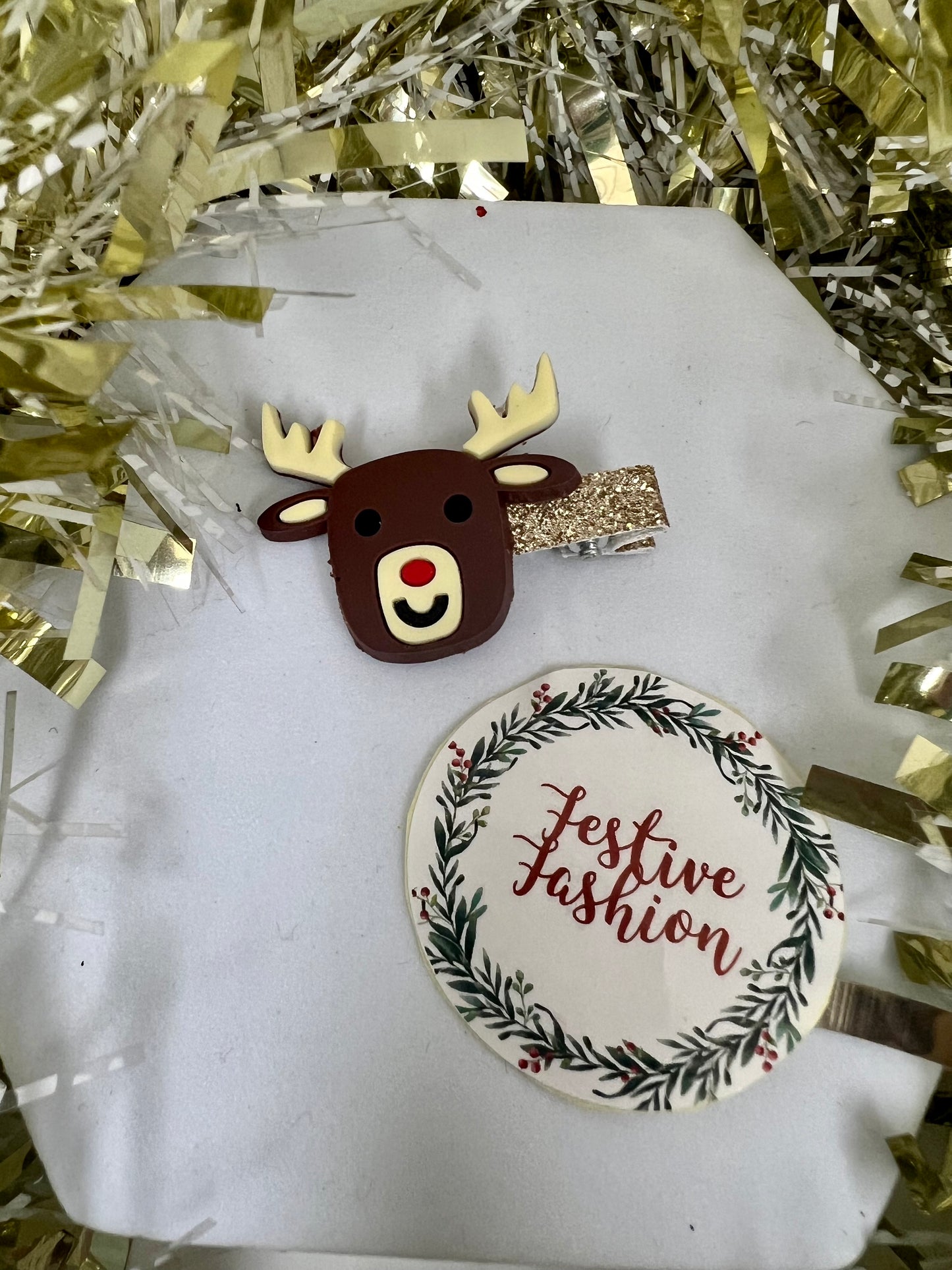 Glitter Christmas Hair Clip with Rubber Character (assorted designs)