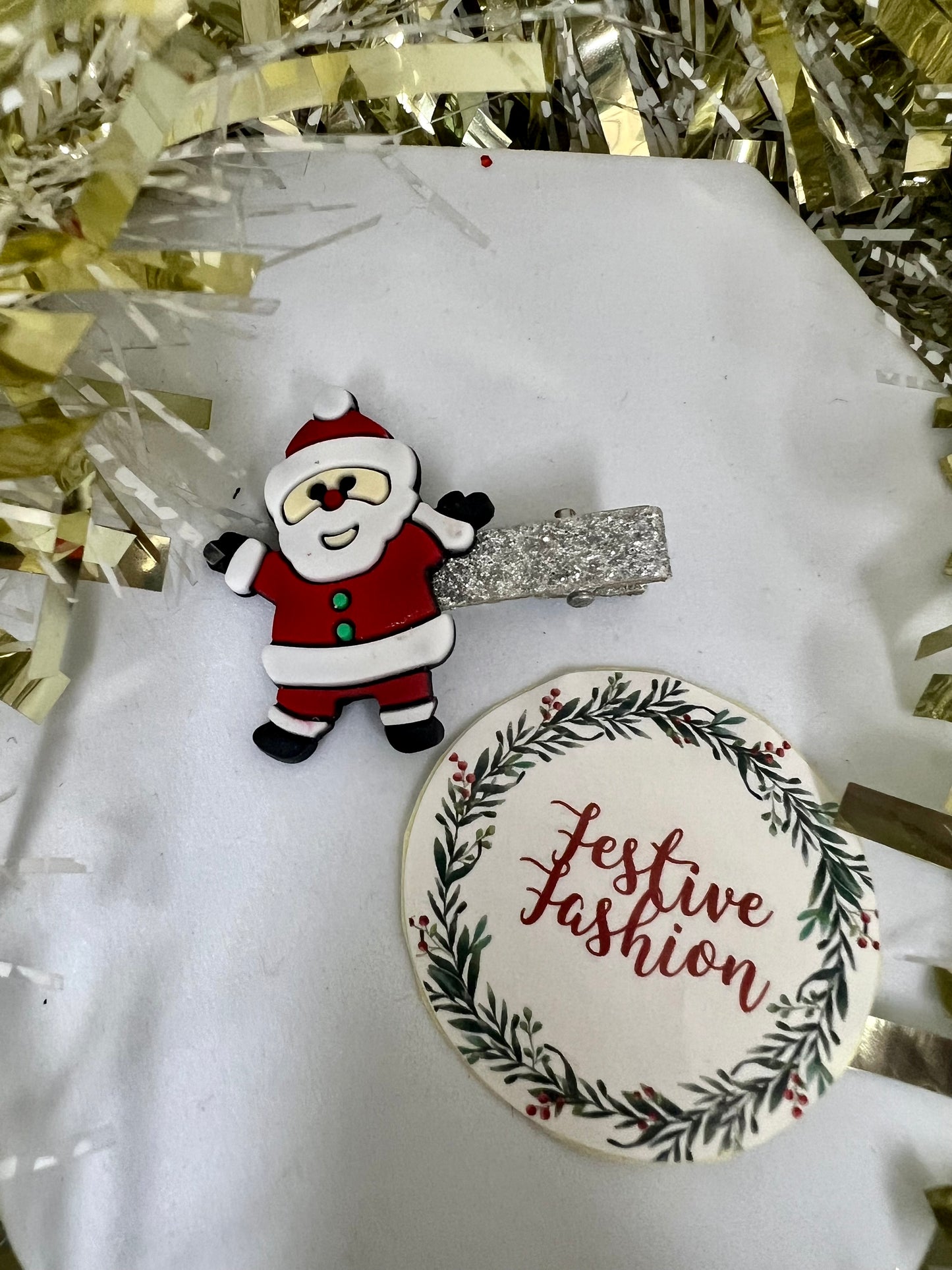 Glitter Christmas Hair Clip with Rubber Character (assorted designs)