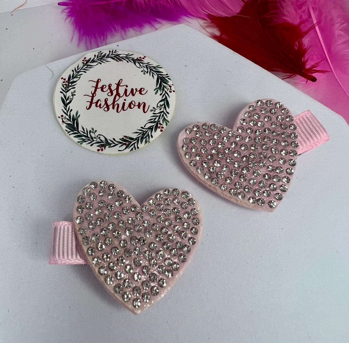 Diamanté Heart Hair Clips – Set of 2
