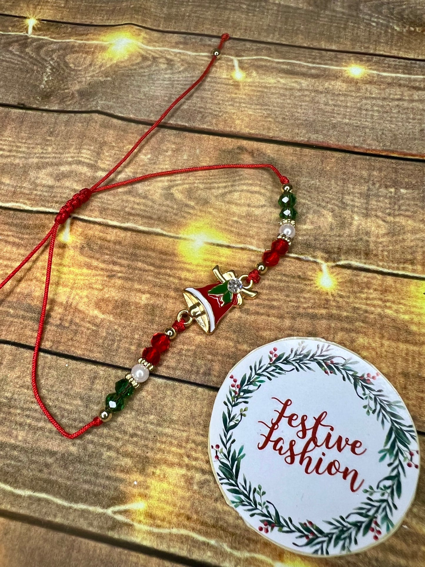Dainty Beaded Friendship Bracelet with Christmas Charm (assorted designs)
