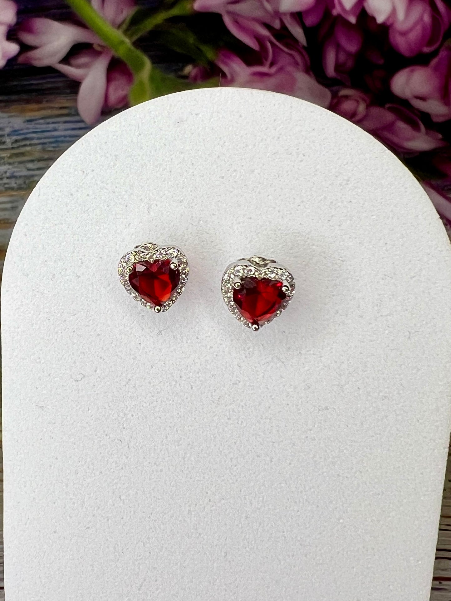 Crystal Heart Stud Earrings with Diamantés