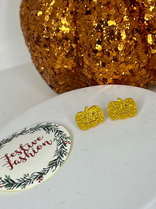 Glittery Pumpkin Stud Earrings
