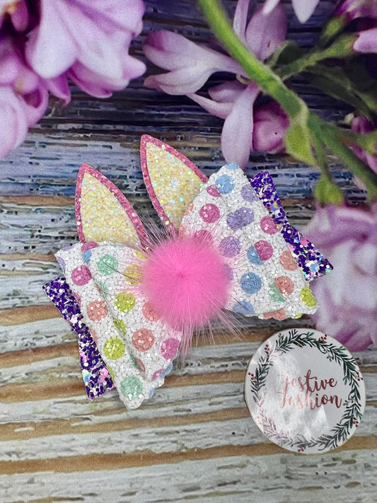 Fluffy Bunny Glitter Hair Clip