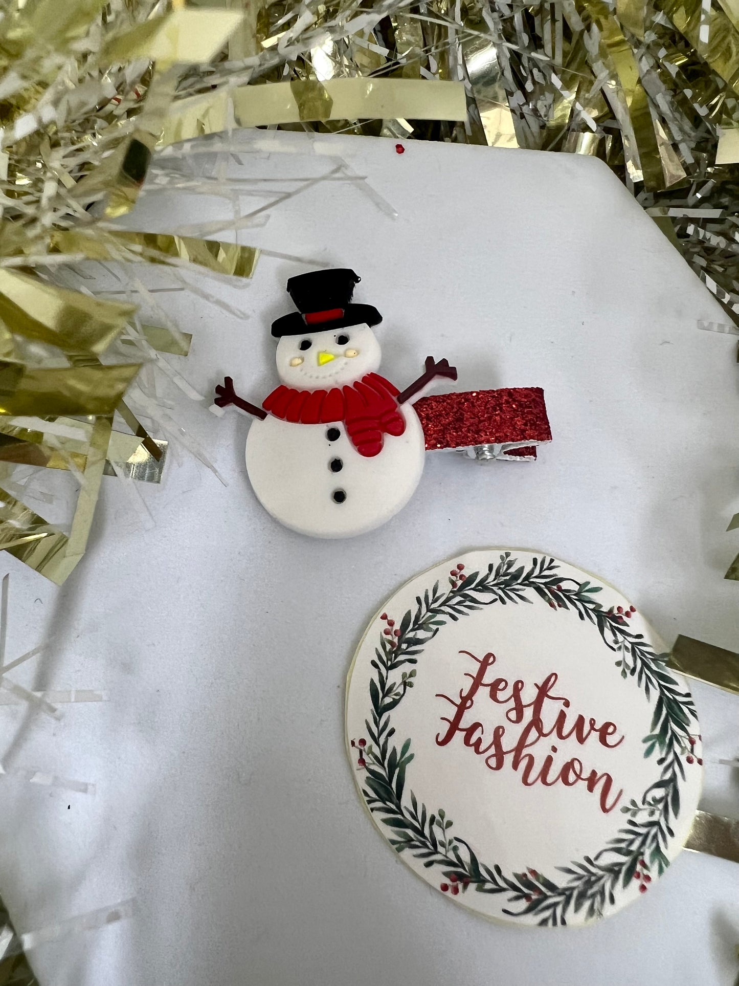 Glitter Christmas Hair Clip with Rubber Character (assorted designs)