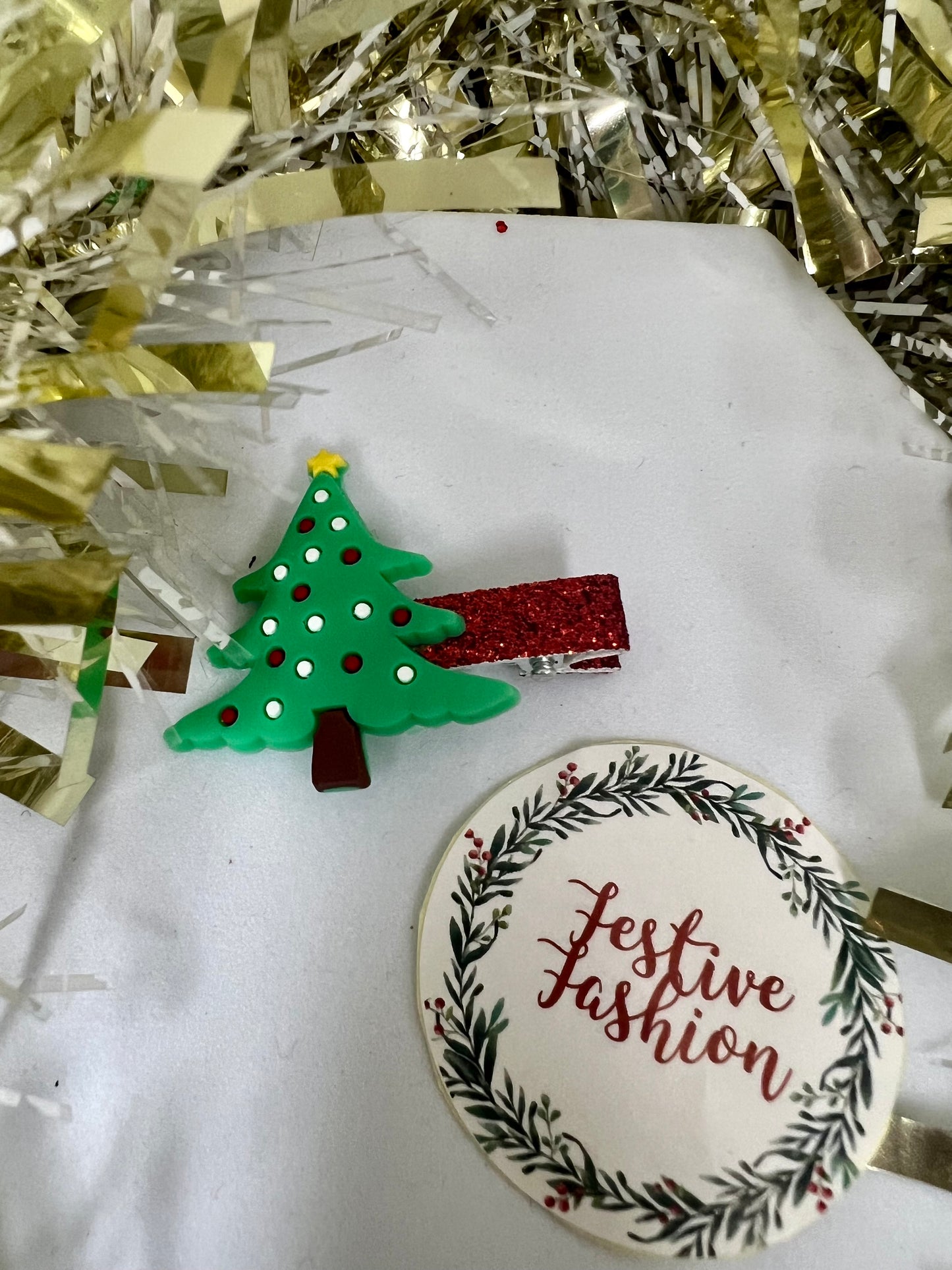 Glitter Christmas Hair Clip with Rubber Character (assorted designs)