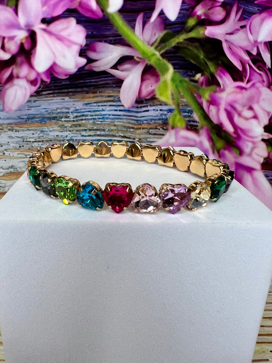 Diamanté Heart Stretch Bracelet - Various colours