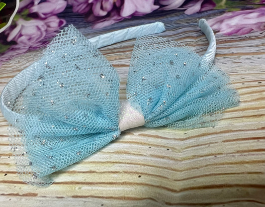 Frozen-Inspired Headband – Turquoise & Silver Tutu Bow