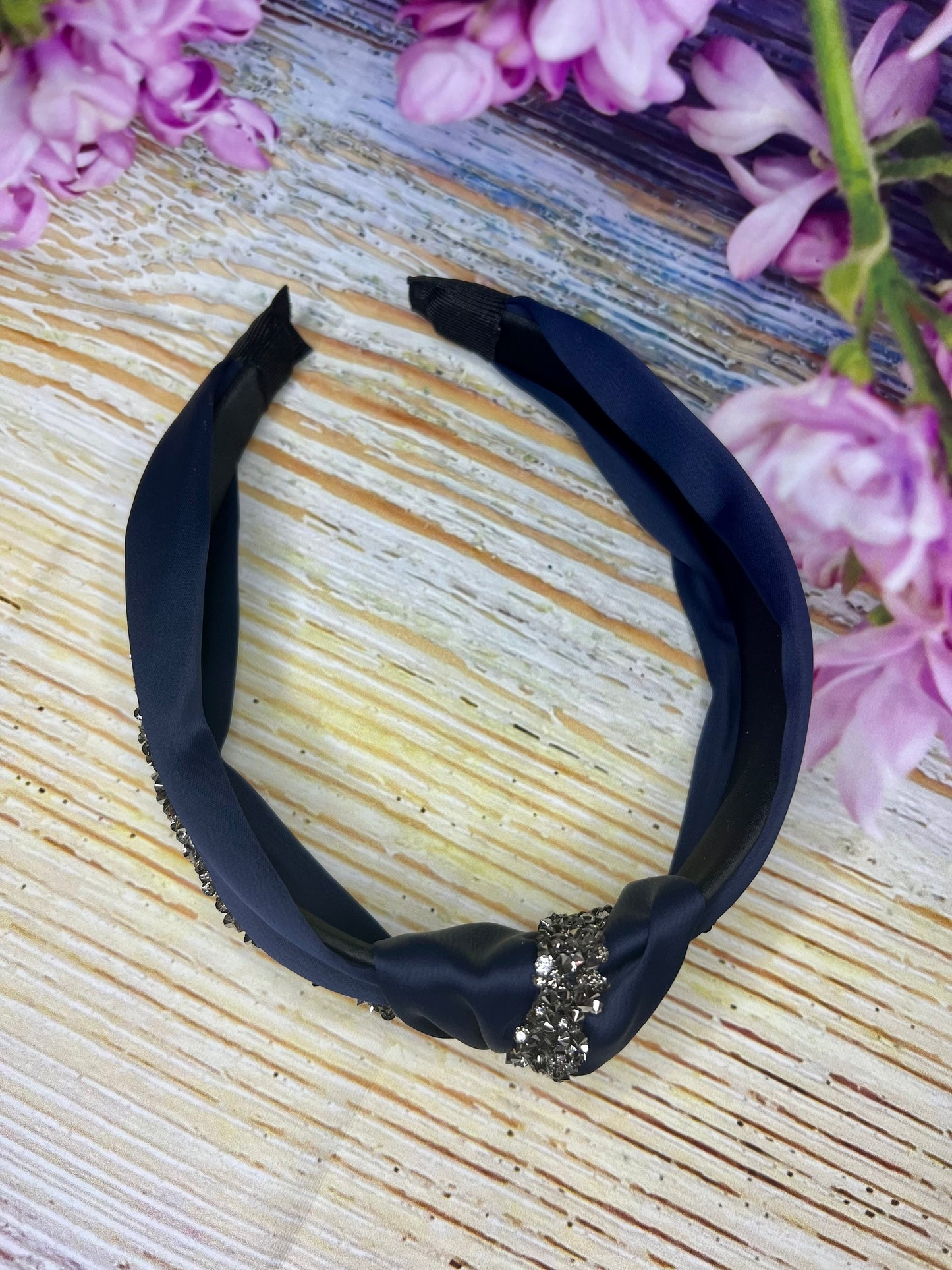Satin Knotted Headband with Crystals