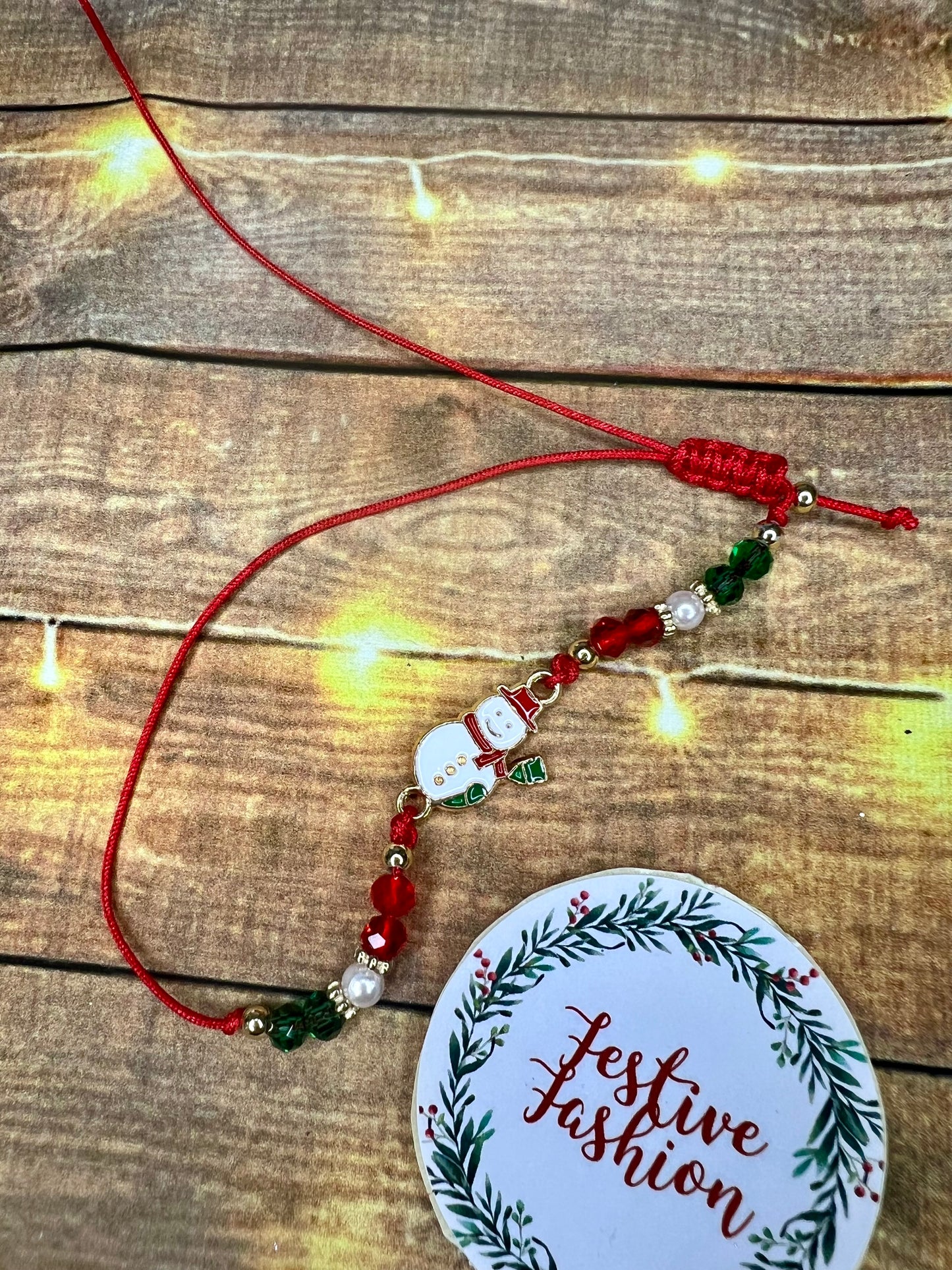 Dainty Beaded Friendship Bracelet with Christmas Charm (assorted designs)