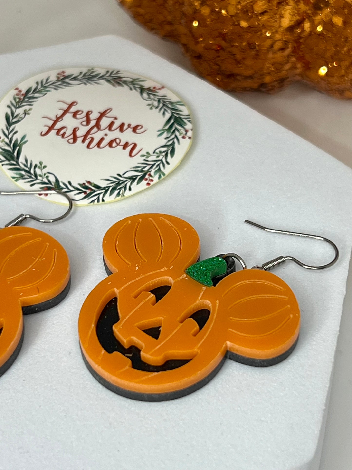 Pumpkin Mouse Dangle Earrings