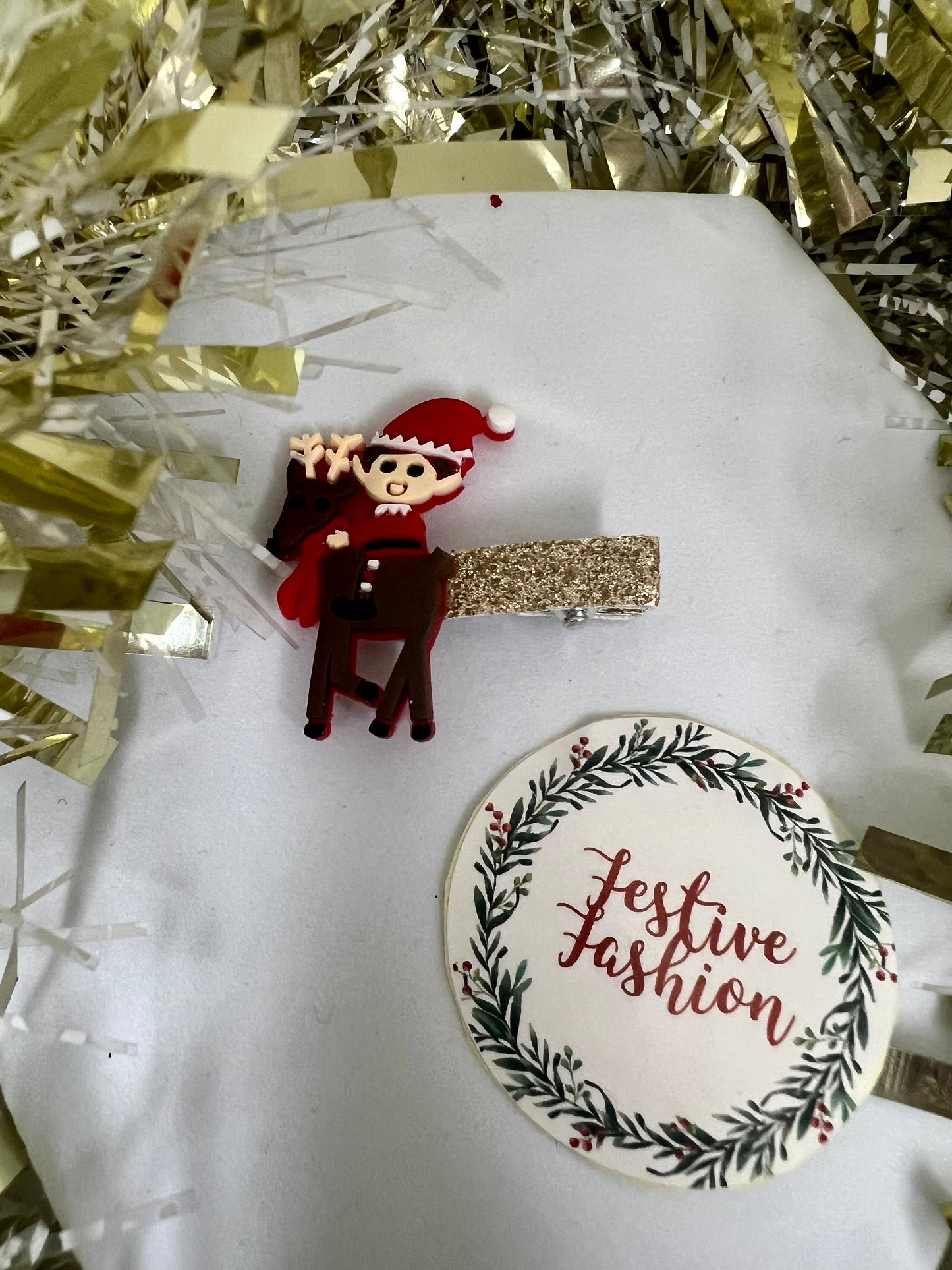 Glitter Christmas Hair Clip with Rubber Character (assorted designs)