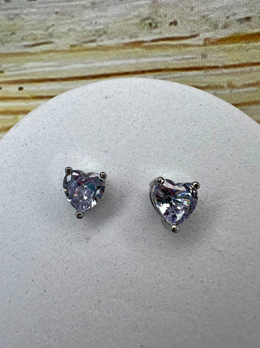 Crystal Heart Stud Earrings in Clear or Pink