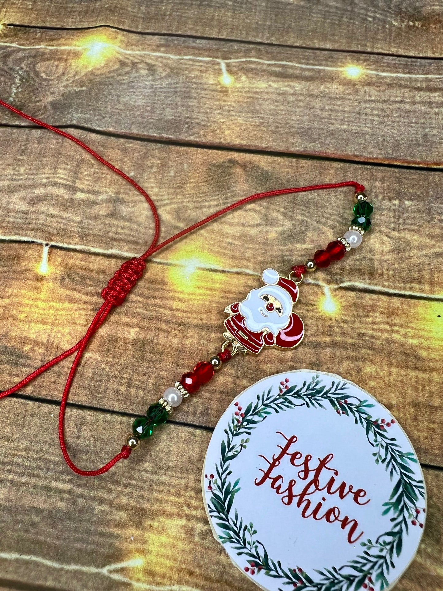 Dainty Beaded Friendship Bracelet with Christmas Charm (assorted designs)