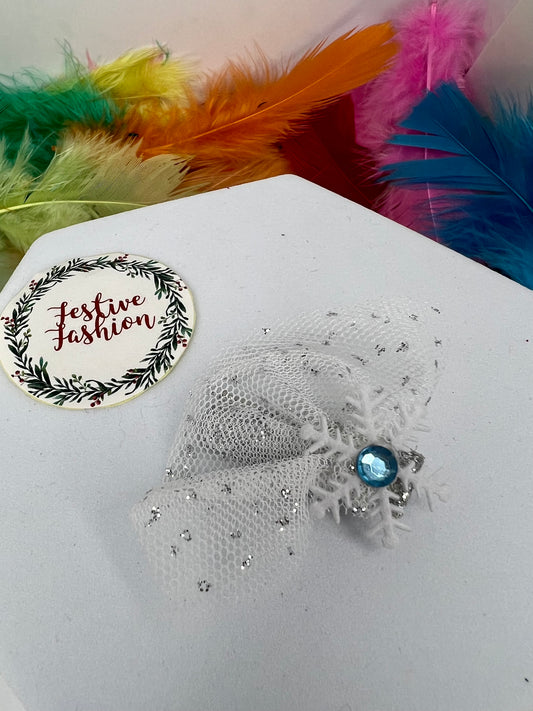 Frozen-Inspired Hair Clip – Turquoise & Silver Tutu Bow