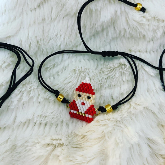 Black String Bracelet with Beaded Christmas Charm (assorted designs)