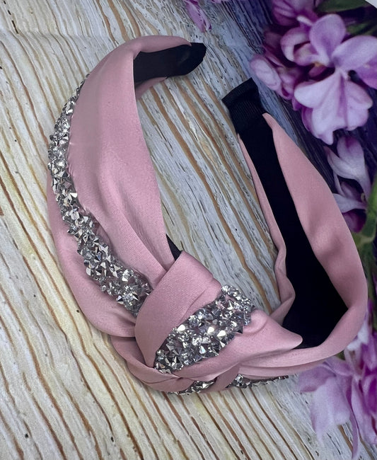 Satin Knotted Headband with Crystals