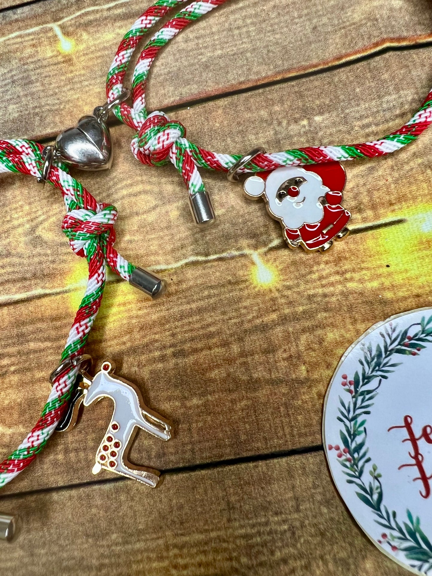 Set of 2 Cord Friendship Bracelets with Christmas Charms (assorted designs)