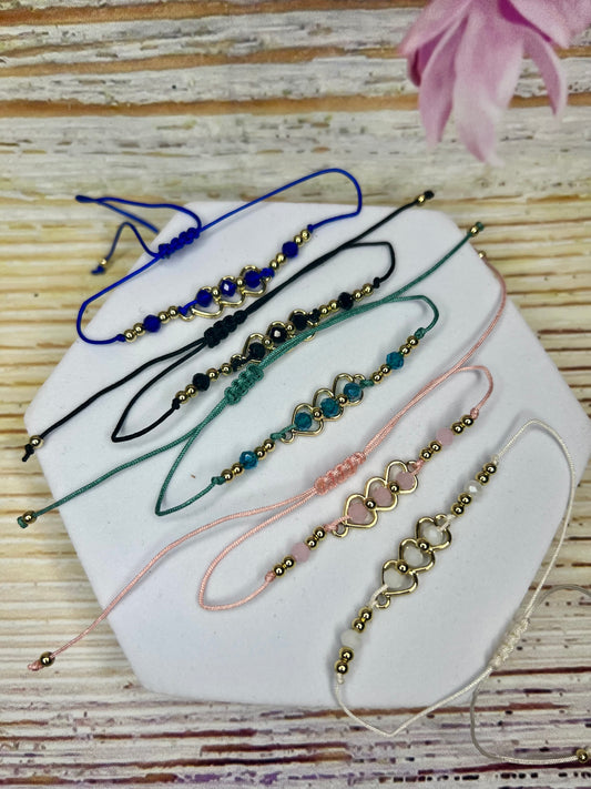 Dainty Gold Heart Friendship Bracelet - Various colours