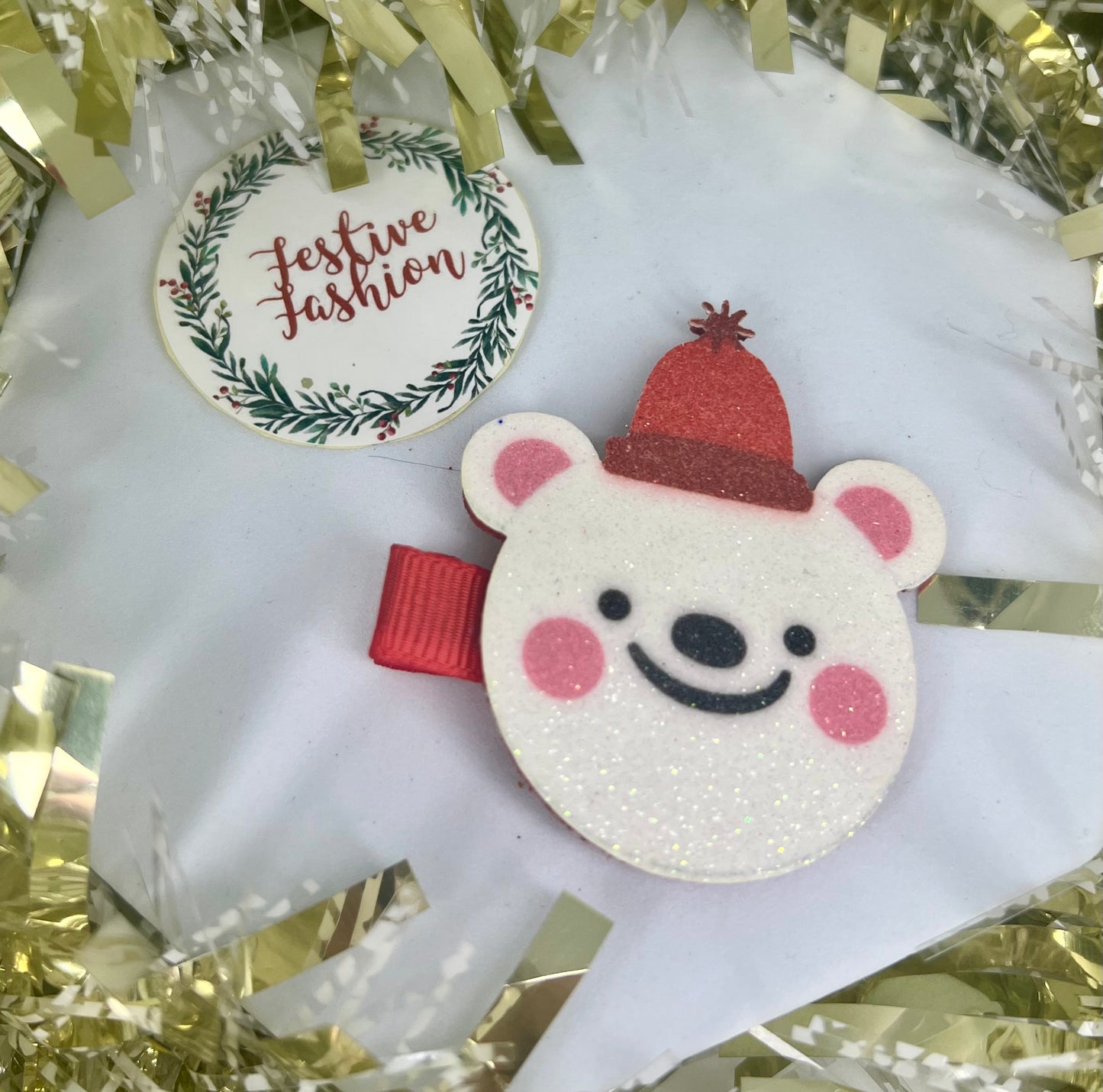 Set of 2 Large Glittery Christmas Character Hair Clips (assorted designs)