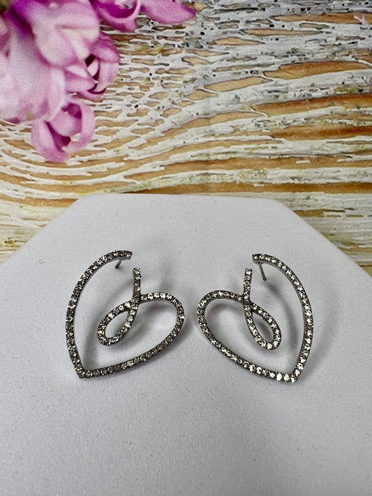 Silver Abstract Heart Diamanté Earrings