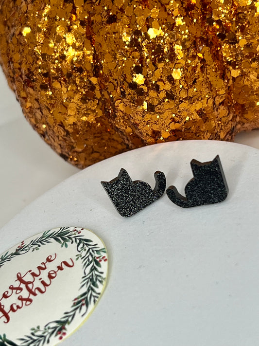 Glittery Cat Stud Earrings