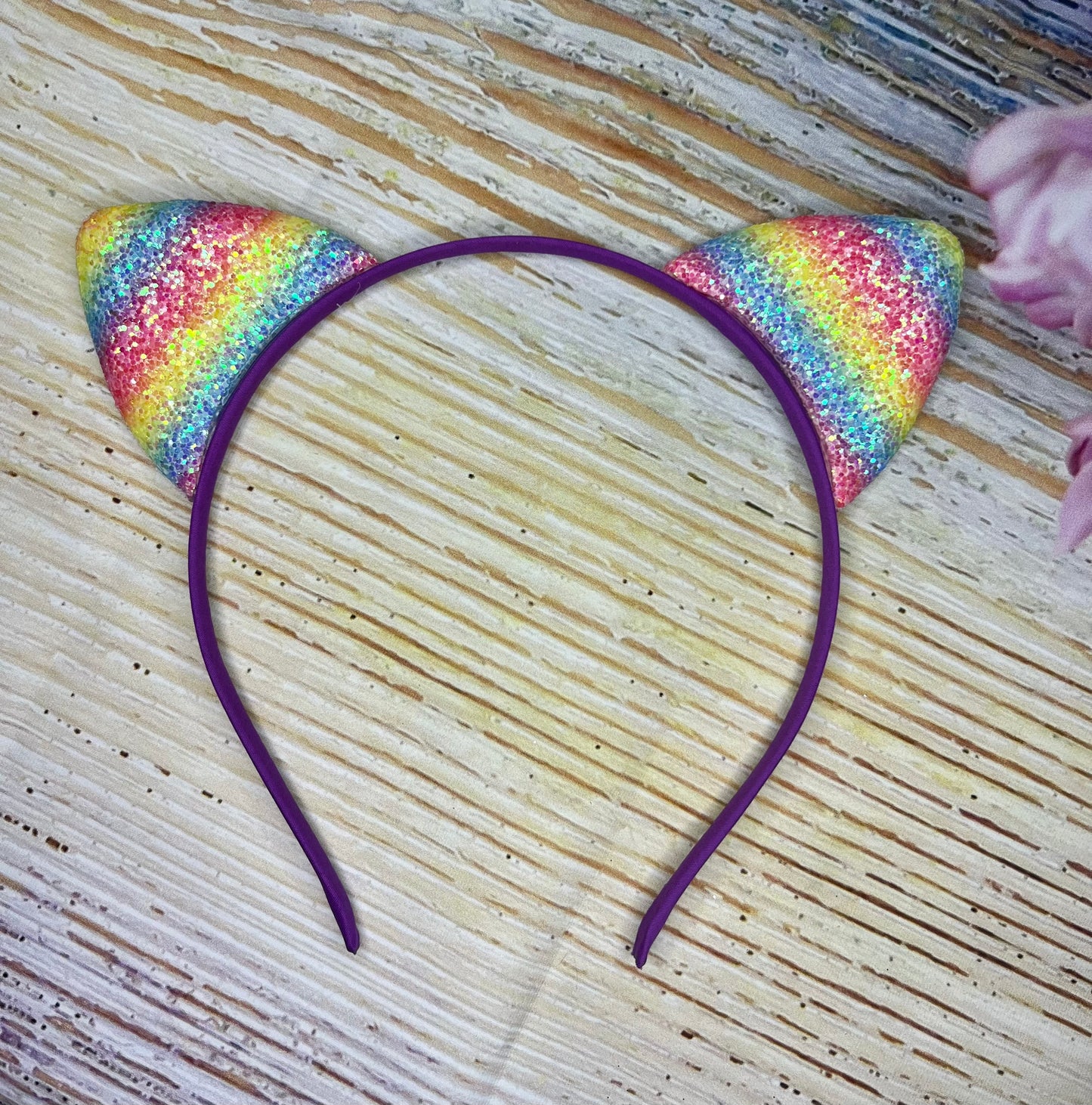 Rainbow Glitter Cat Ear Headband