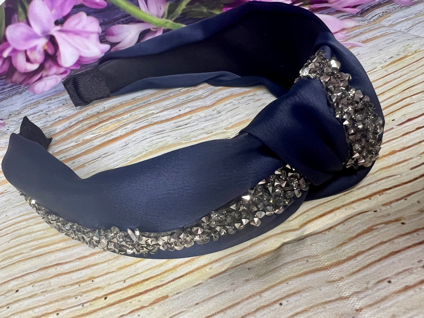 Satin Knotted Headband with Crystals