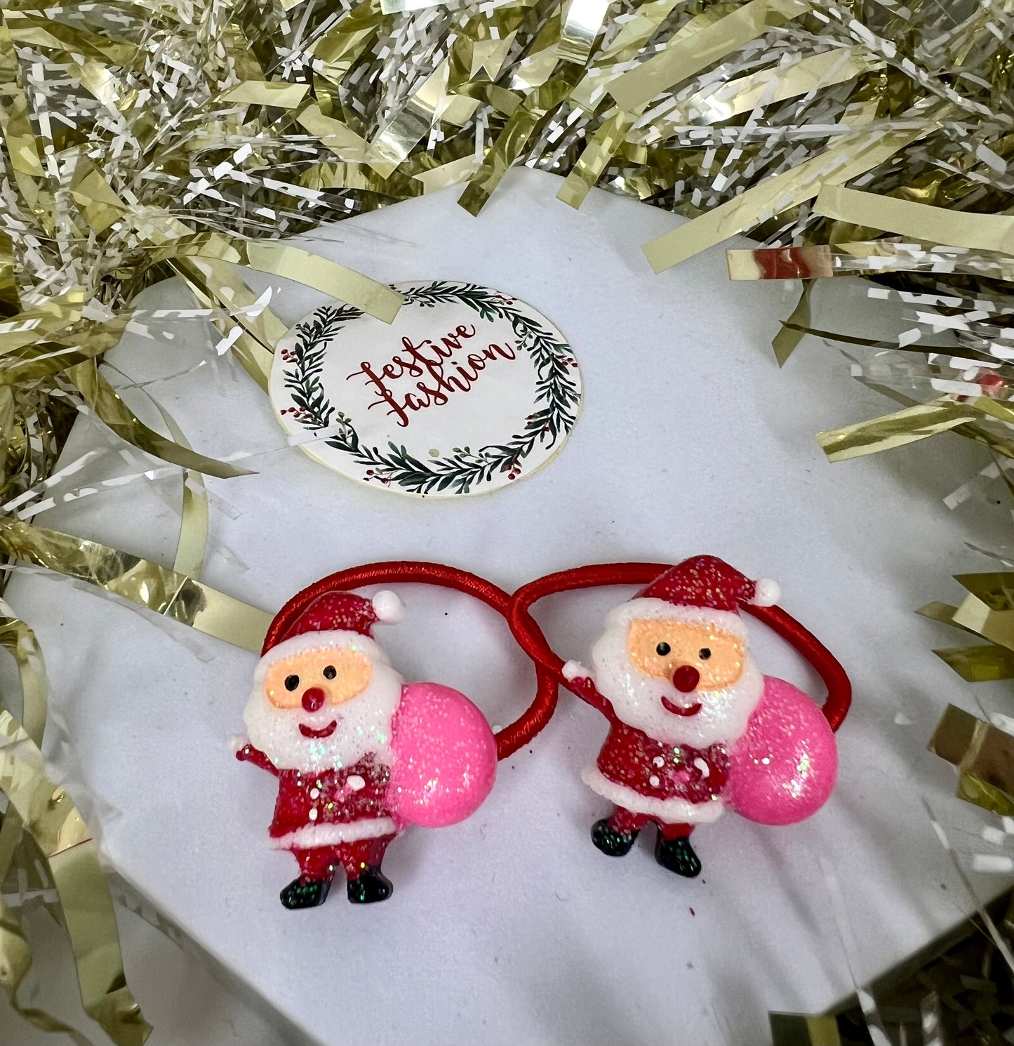 Set of 2 Red Hair Bobbles with Christmas Characters (assorted designs)