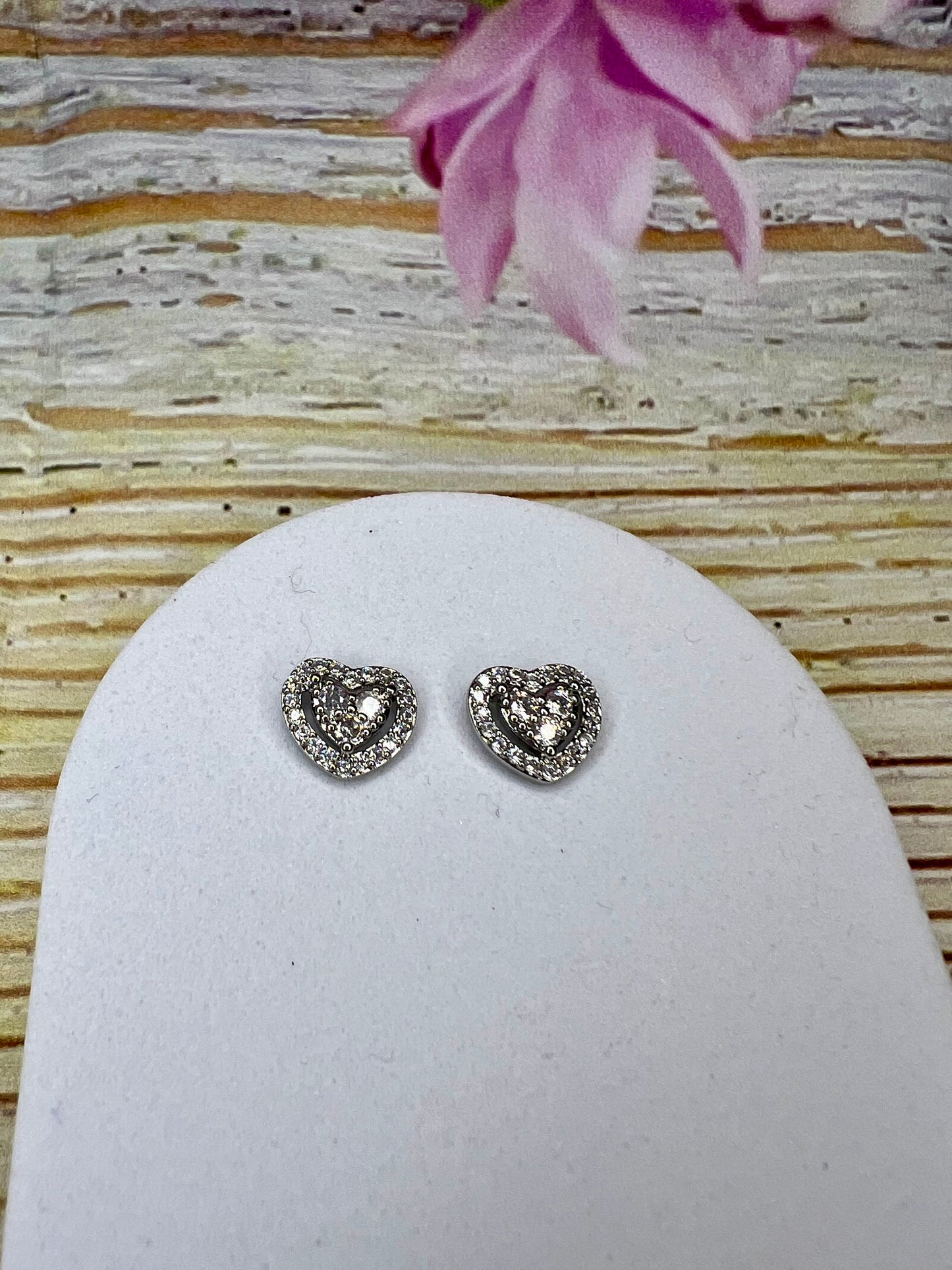 Silver Diamanté Heart Stud Earrings