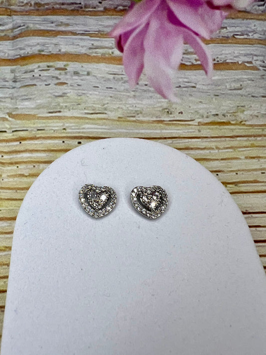 Silver Diamanté Heart Stud Earrings