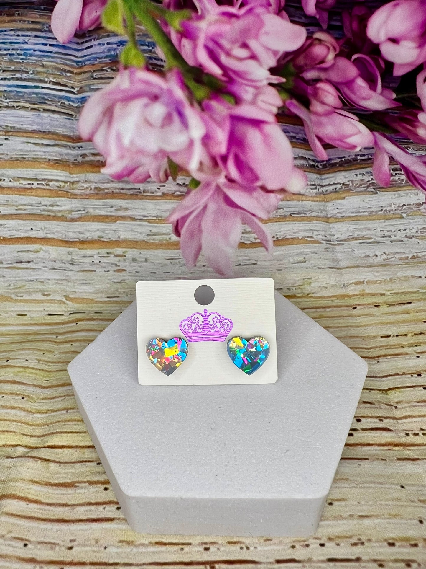 Multicoloured Metallic Heart Stud Earrings
