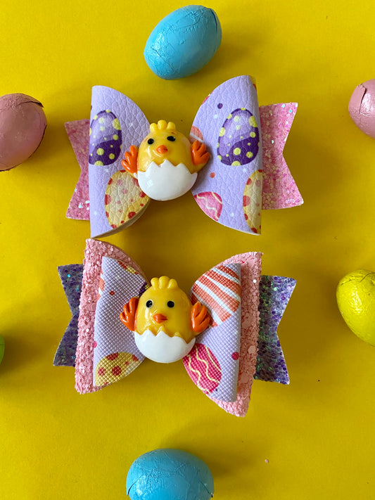 Easter Chick Glitter Bow Hair Clip