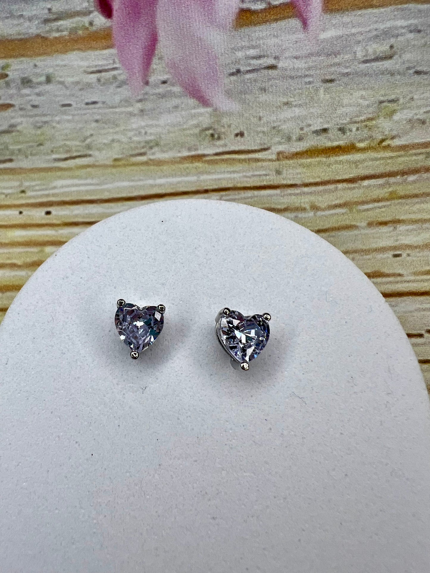 Crystal Heart Stud Earrings in Clear or Pink