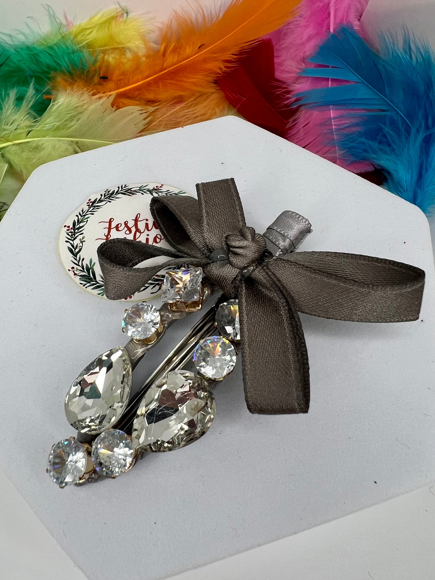 Luxury Diamanté Hair Clips with Satin Bows