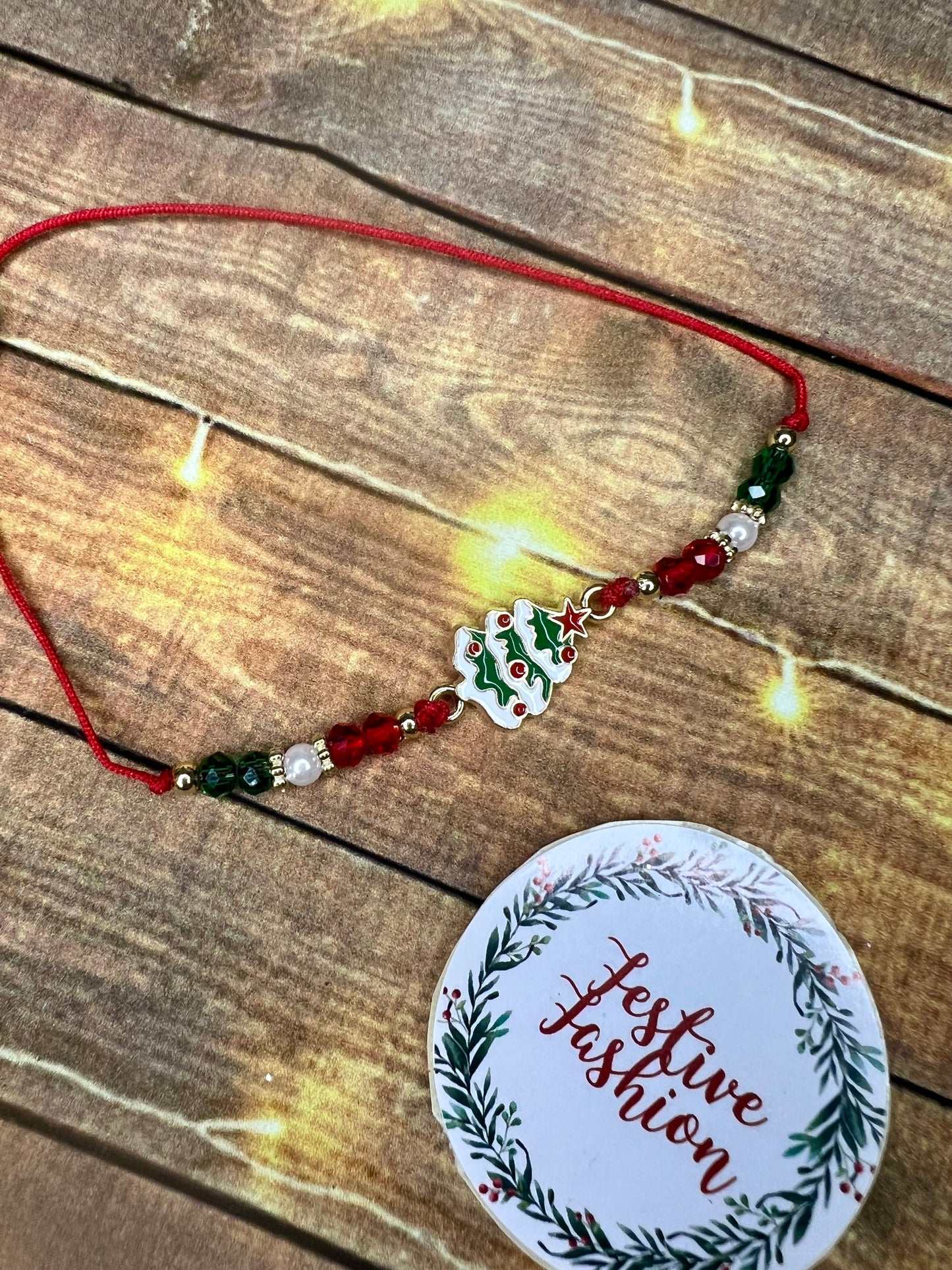 Dainty Beaded Friendship Bracelet with Christmas Charm (assorted designs)