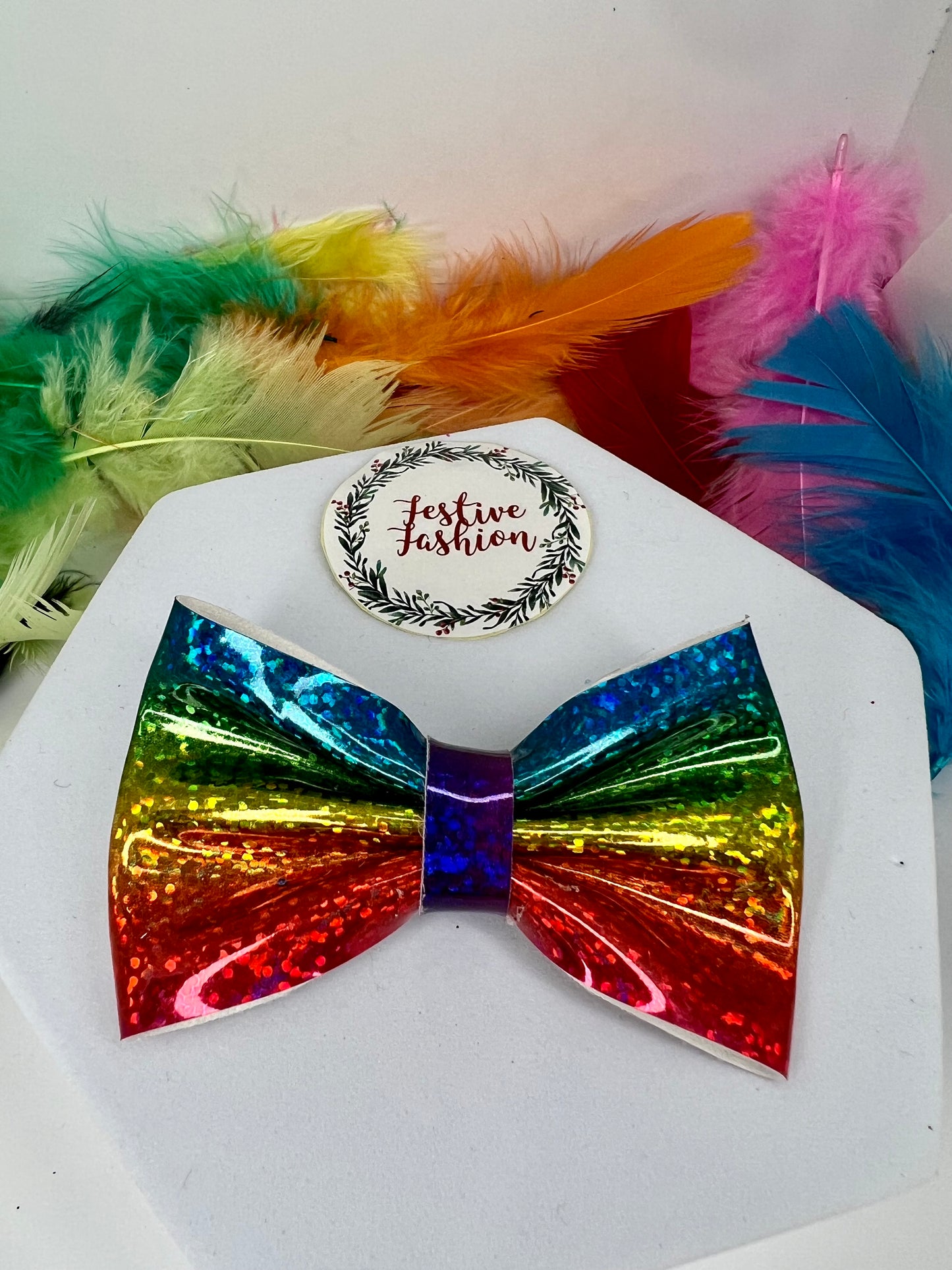 Rainbow Sparkle Bow Hair Clip