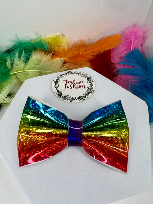 Rainbow Sparkle Bow Hair Clip