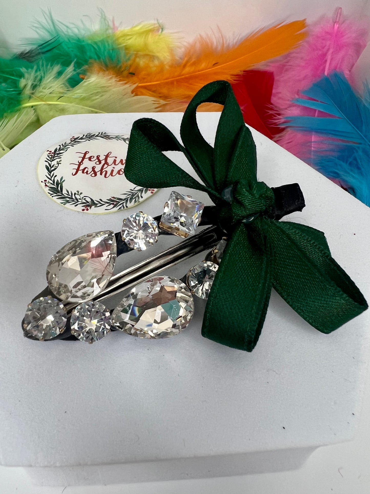 Luxury Diamanté Hair Clips with Satin Bows