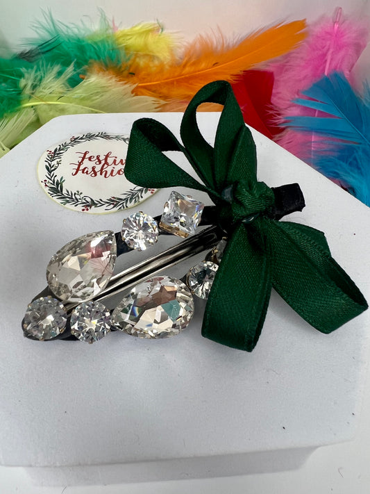 Luxury Diamanté Hair Clips with Satin Bows