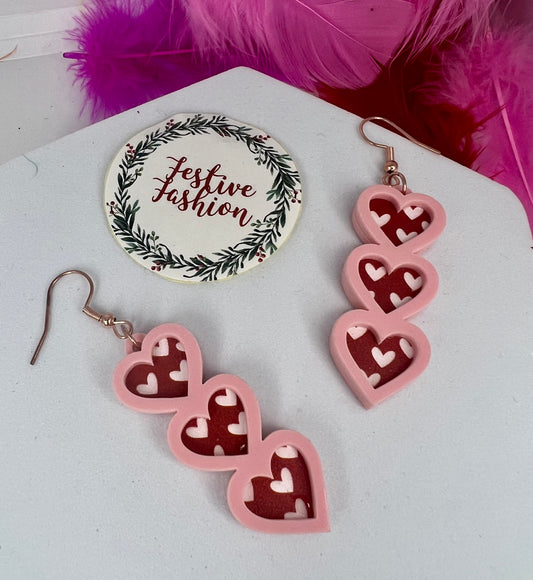 Triple Heart Drop Earrings