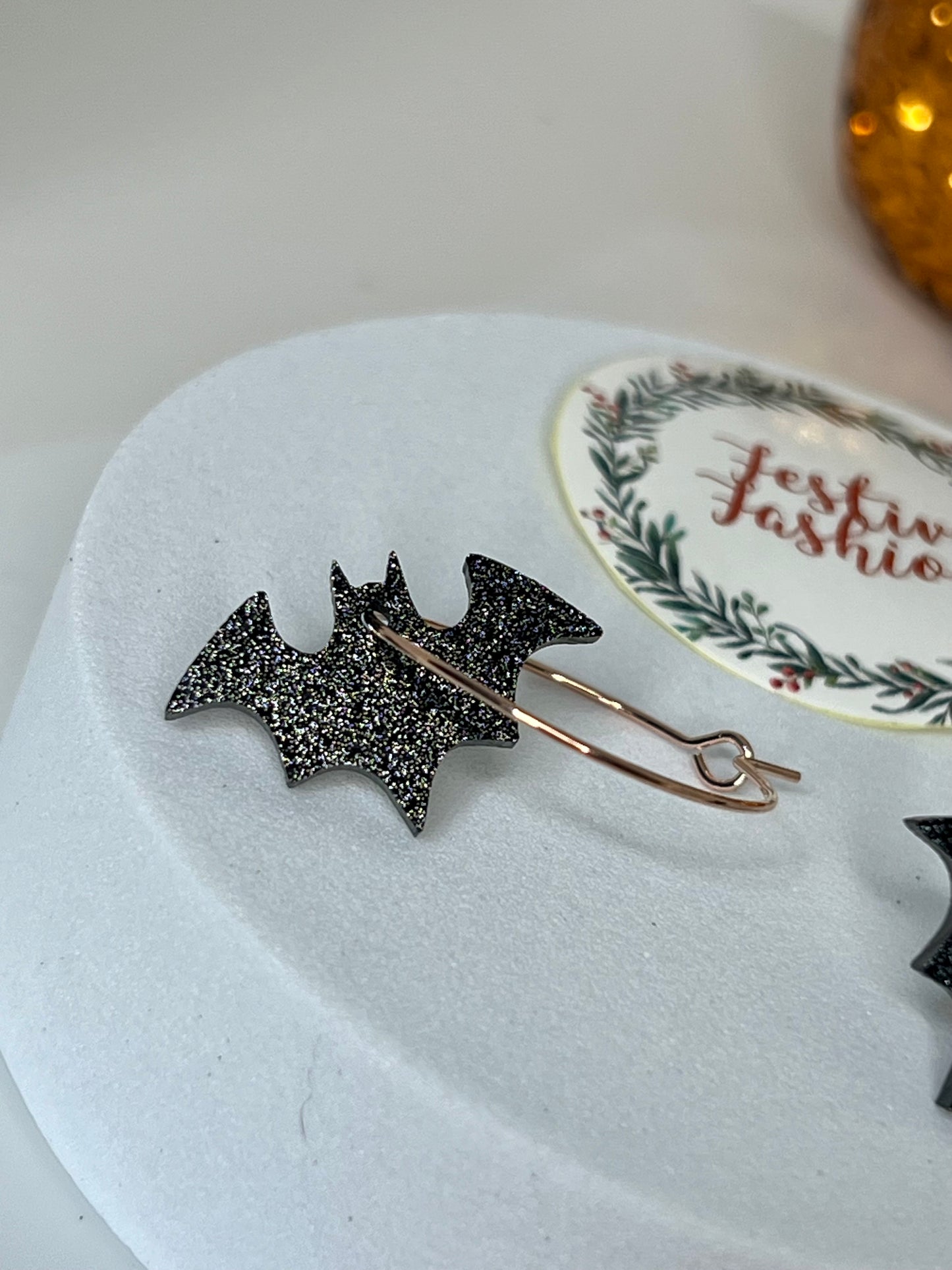 Glittery Bat Dangle Earrings