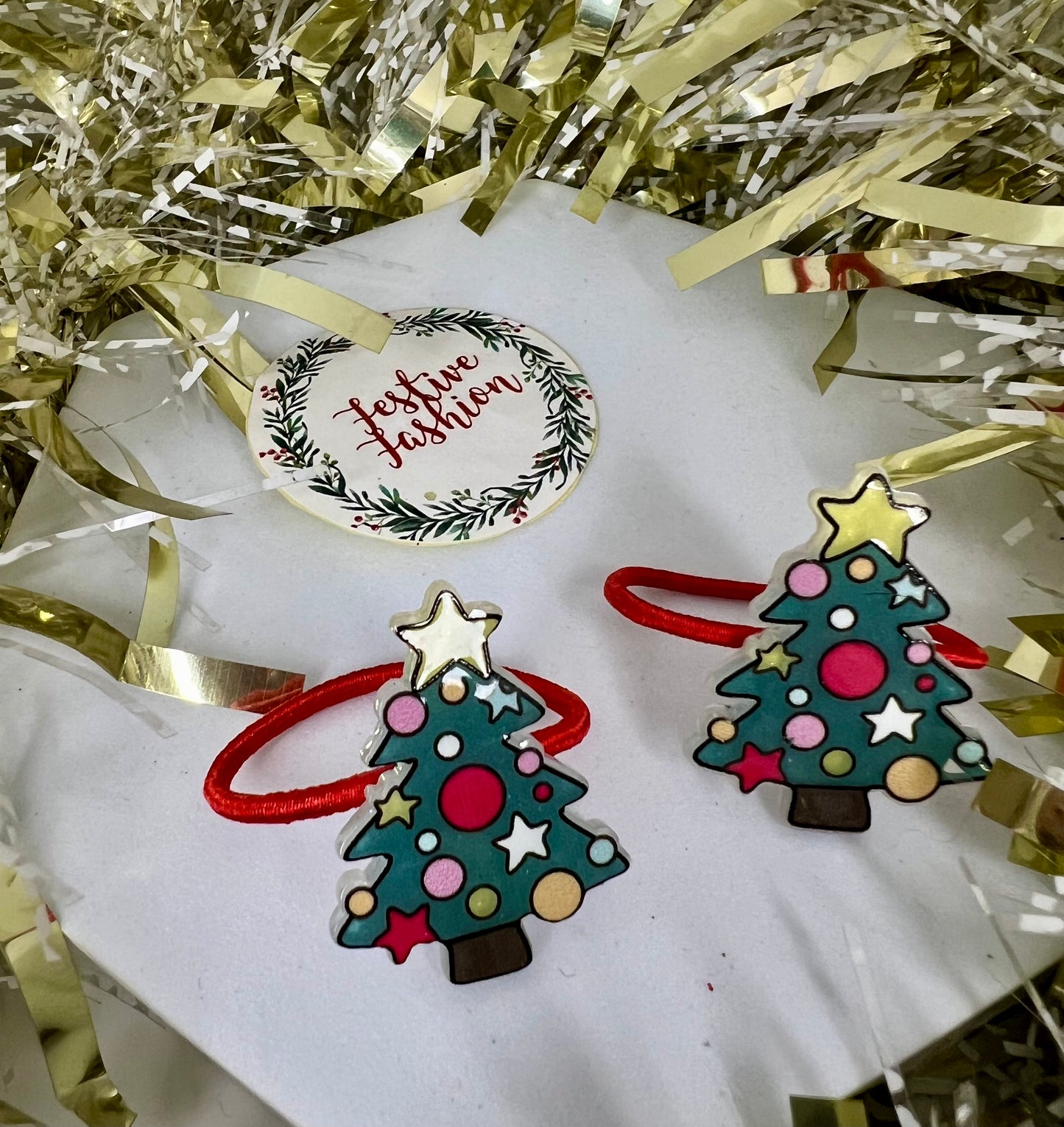 Set of 2 Red Hair Bobbles with Christmas Characters (assorted designs)